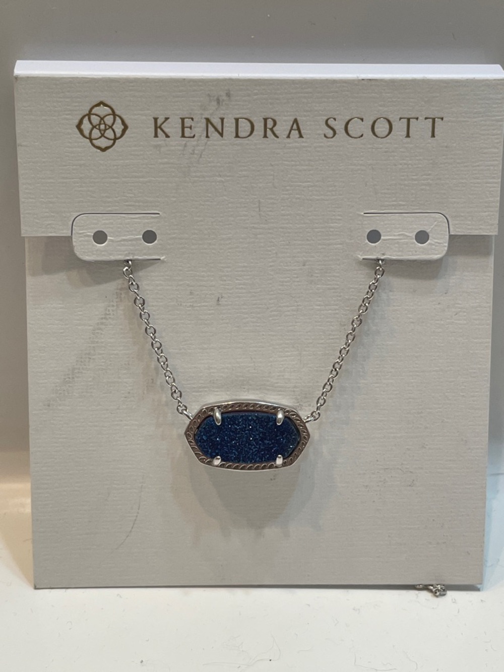 NWT Kendra Scott Elisa Blue Drusy Pendant Silver Necklace